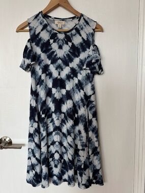 Style & Co Blue Ikat Print Dress | Cutout Sleeves | Stretchy | Size S